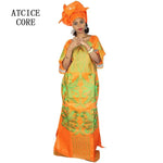 African Dress For Woman Bazin Riche Embroidery Design Floor Length Dress With Scarf - Free Delivery Worldwide only at Flexi Africa