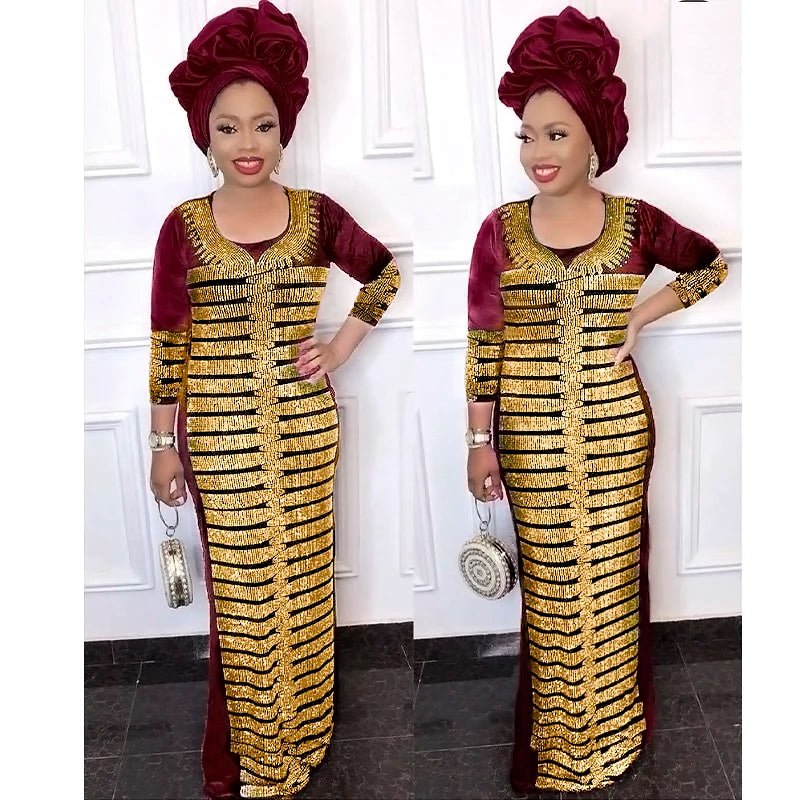 African Dress New Fashion Velvet Stone Long Dress Big Elastic Long Dress Without Scarf - Free Delivery Worldwide
