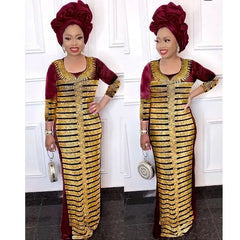 African Dress New Fashion Velvet Stone Long Dress Big Elastic Long Dress Without Scarf - Free Delivery Worldwide