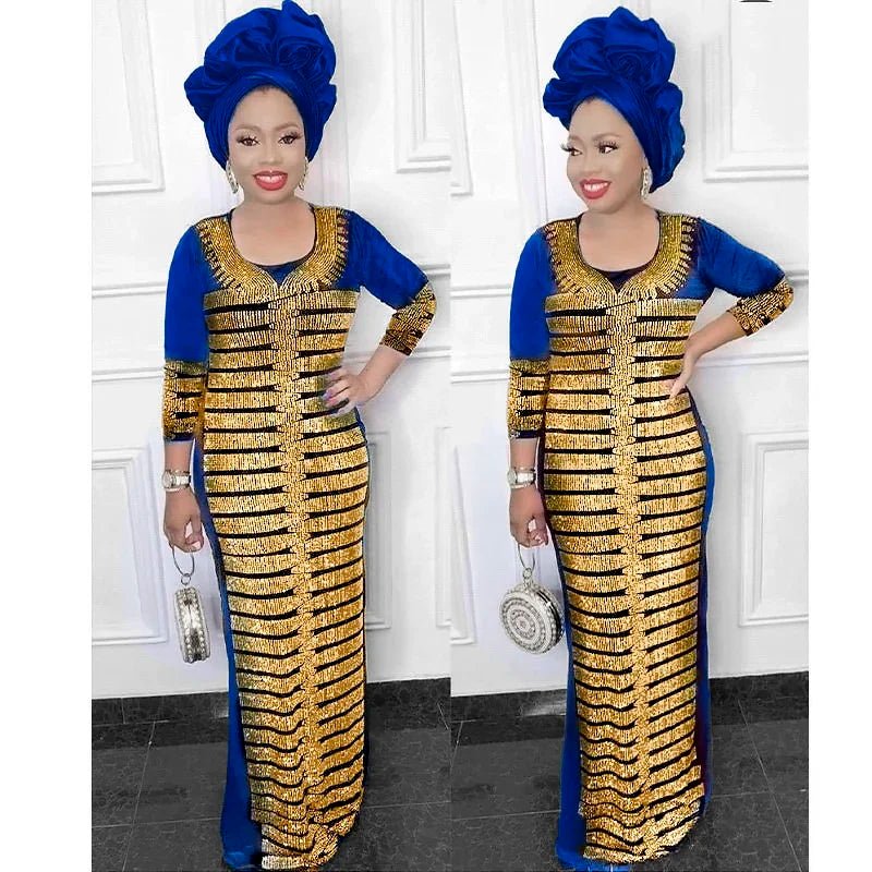 African Dress New Fashion Velvet Stone Long Dress Big Elastic Long Dress Without Scarf - Free Delivery Worldwide