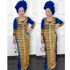 African Dress New Fashion Velvet Stone Long Dress Big Elastic Long Dress Without Scarf - Free Delivery Worldwide