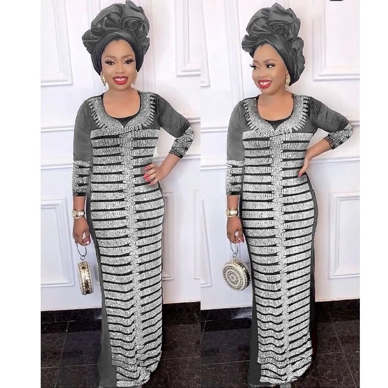 African Dress New Fashion Velvet Stone Long Dress Big Elastic Long Dress Without Scarf - Free Delivery Worldwide