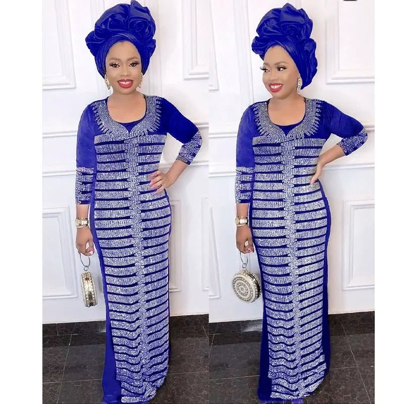 African Dress New Fashion Velvet Stone Long Dress Big Elastic Long Dress Without Scarf - Free Delivery Worldwide