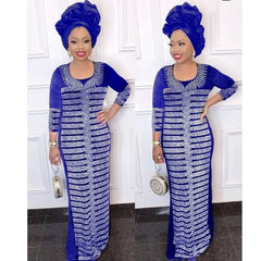 African Dress New Fashion Velvet Stone Long Dress Big Elastic Long Dress Without Scarf - Free Delivery Worldwide