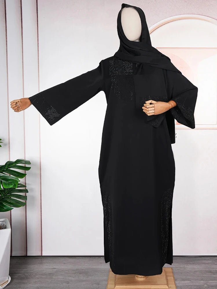 African Dresses For Woman Party Evening Gowns Dashiki Crystal Long Sleeve Maxi Robe Dubai Muslim Hijab Abaya Traditional Dress - Free Delivery Worldwide only at Flexi Africa