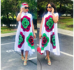 African Dresses for Women 2024 New African Clothes White Print Traditional Robe Africa Long Dress - Free Delivery Worldwide only at Flexi Africa