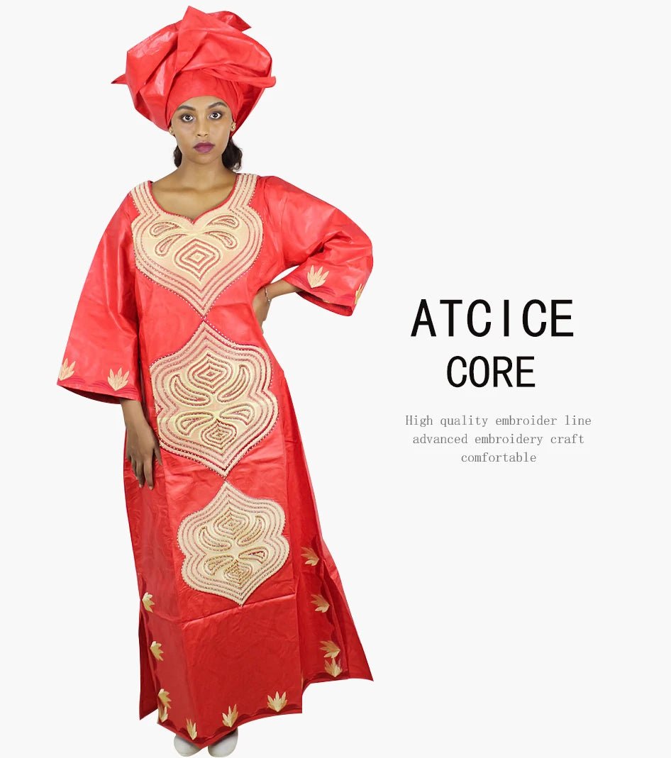 African Dresses For Women 3/4 Sleeve Plus Size Dress With Scarf - Free Delivery Worldwide only at Flexi Africa