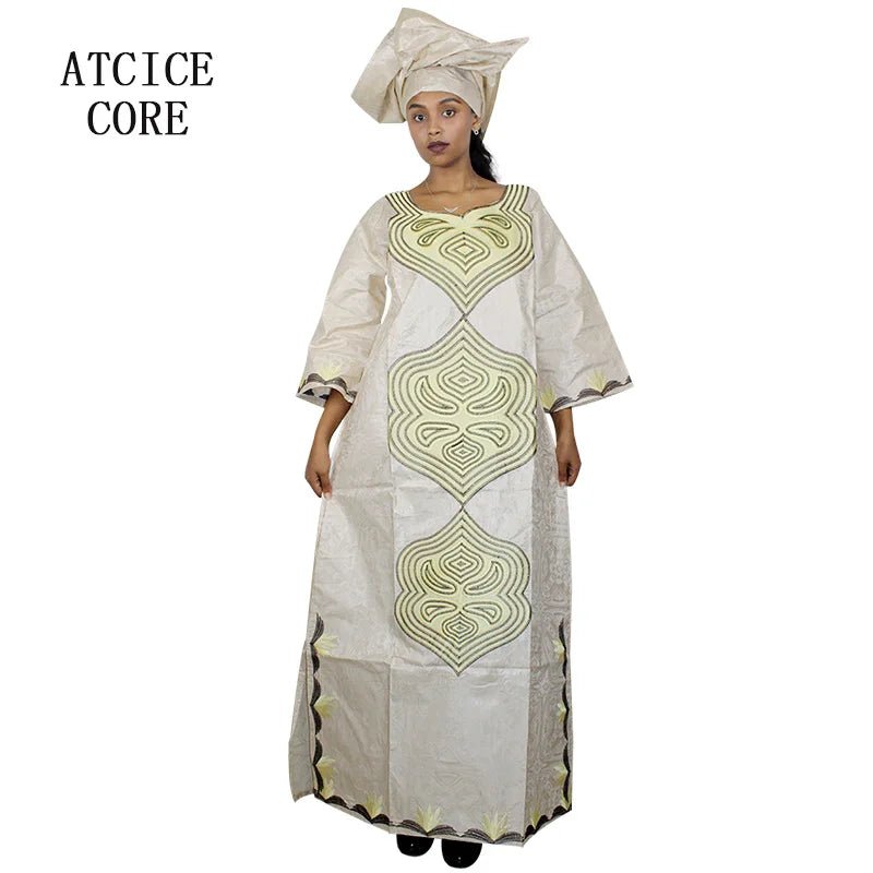 African Dresses For Women 3/4 Sleeve Plus Size Dress With Scarf - Free Delivery Worldwide only at Flexi Africa