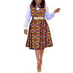 African Dresses for Women Match Print Bow Tie V - Neck Sleeve African Clothes Ankara Print Outfits Plus Size Bazin Riche S2025041 - Free Delivery Worldwide only at Flexi Africa