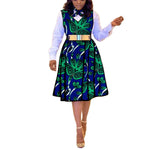 African Dresses for Women Match Print Bow Tie V - Neck Sleeve African Clothes Ankara Print Outfits Plus Size Bazin Riche S2025041 - Free Delivery Worldwide only at Flexi Africa