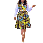 African Dresses for Women Match Print Bow Tie V - Neck Sleeve African Clothes Ankara Print Outfits Plus Size Bazin Riche S2025041 - Free Delivery Worldwide only at Flexi Africa