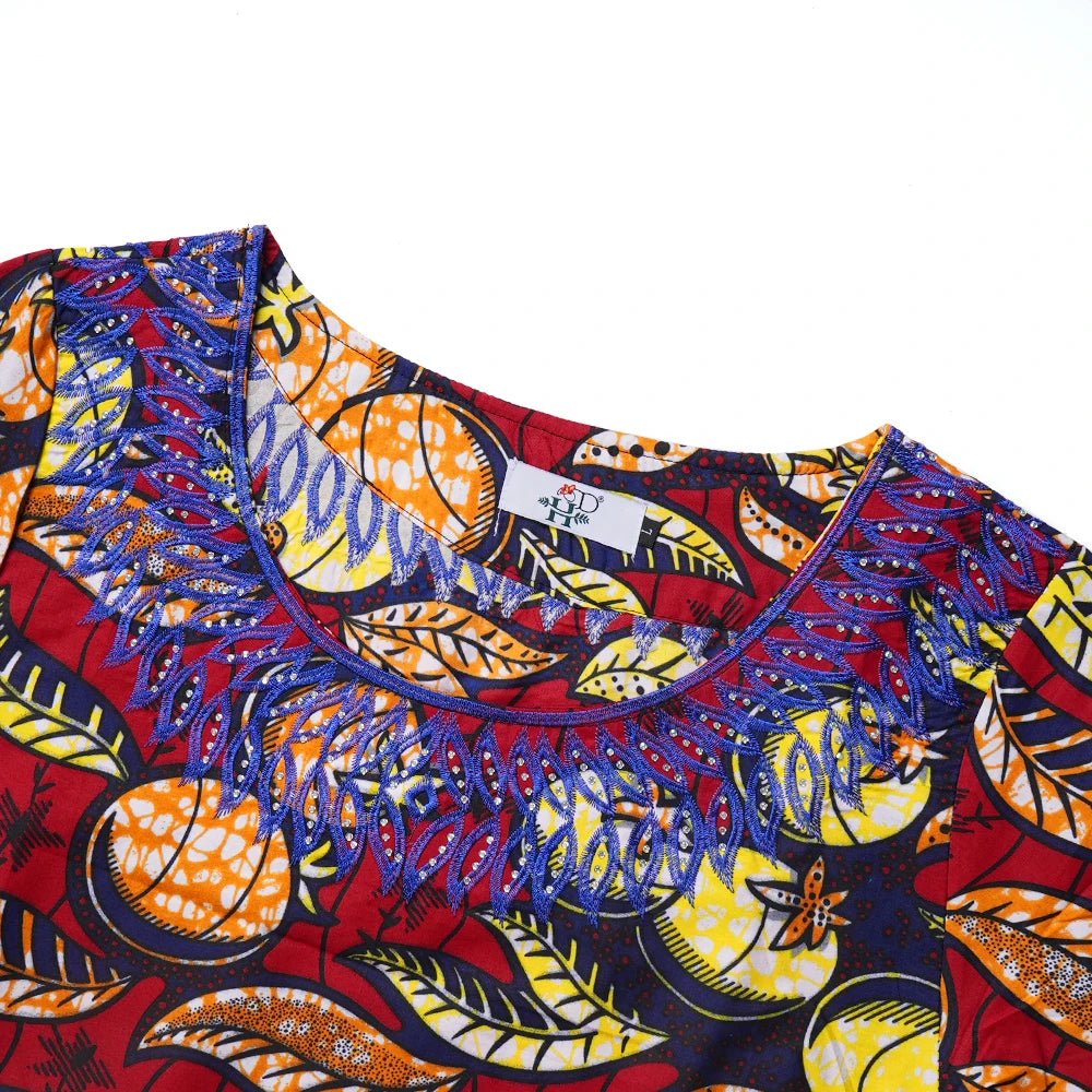 African Embroidered Bazin Dress for Women – Floral Boho Ankara Long Robes - Free Delivery Worldwide only at Flexi Africa