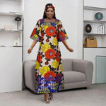 African Embroidered Bazin Dress for Women – Floral Boho Ankara Long Robes - Free Delivery Worldwide only at Flexi Africa