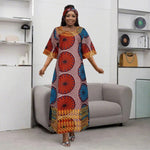 African Embroidered Bazin Dress for Women – Floral Boho Ankara Long Robes - Free Delivery Worldwide only at Flexi Africa