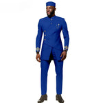 African Ethnic New Men's Casual Suit - Refined and Fitted Style - Party Dress - Fashionable Men's Clothing (Top + Pants + Hat) - Free Delivery Worldwide only at Flexi Africa