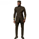 African Ethnic New Men's Casual Suit - Refined and Fitted Style - Party Dress - Fashionable Men's Clothing (Top + Pants + Hat) - Free Delivery Worldwide only at Flexi Africa