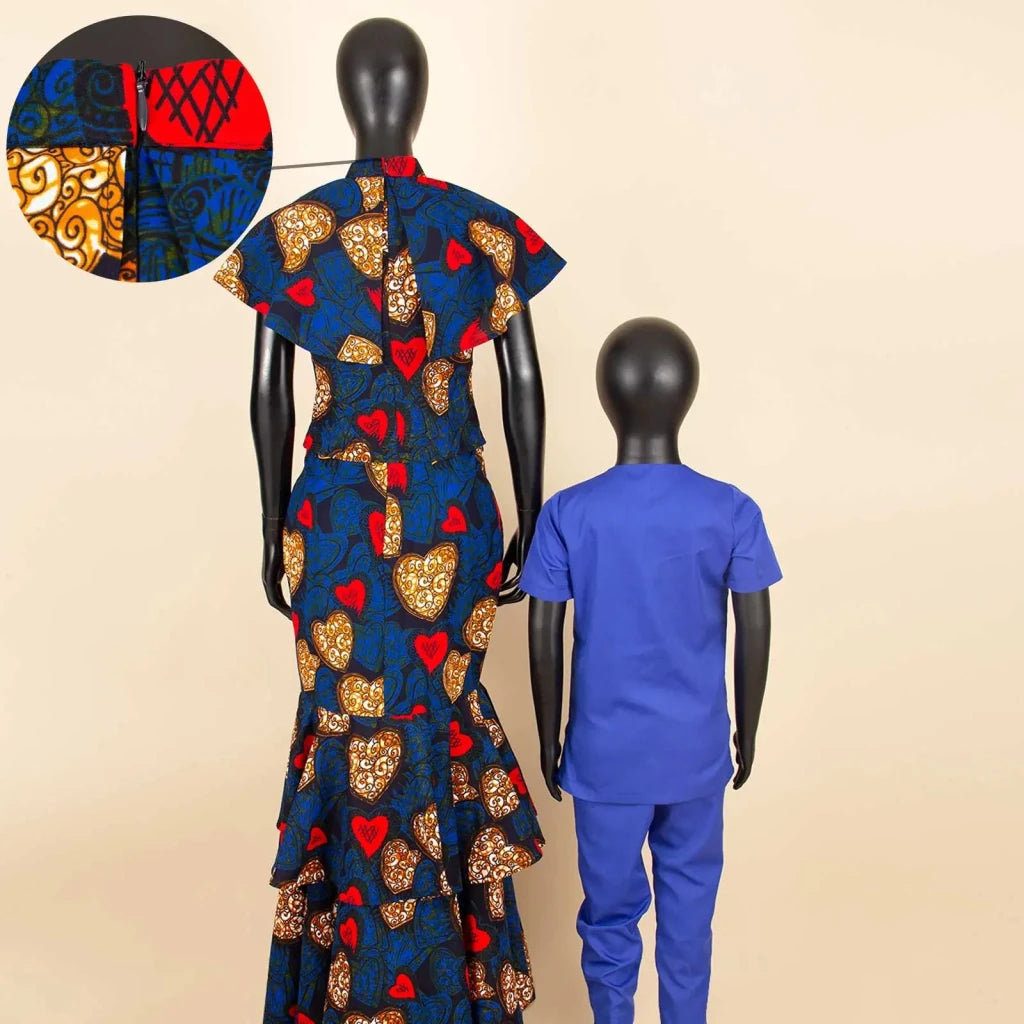 African Family Matching Outfits – Dashiki Women’s Long Mermaid Dress with Men & Boys Shirt and Pant Sets, - Free Delivery Worldwide only at Flexi Africa