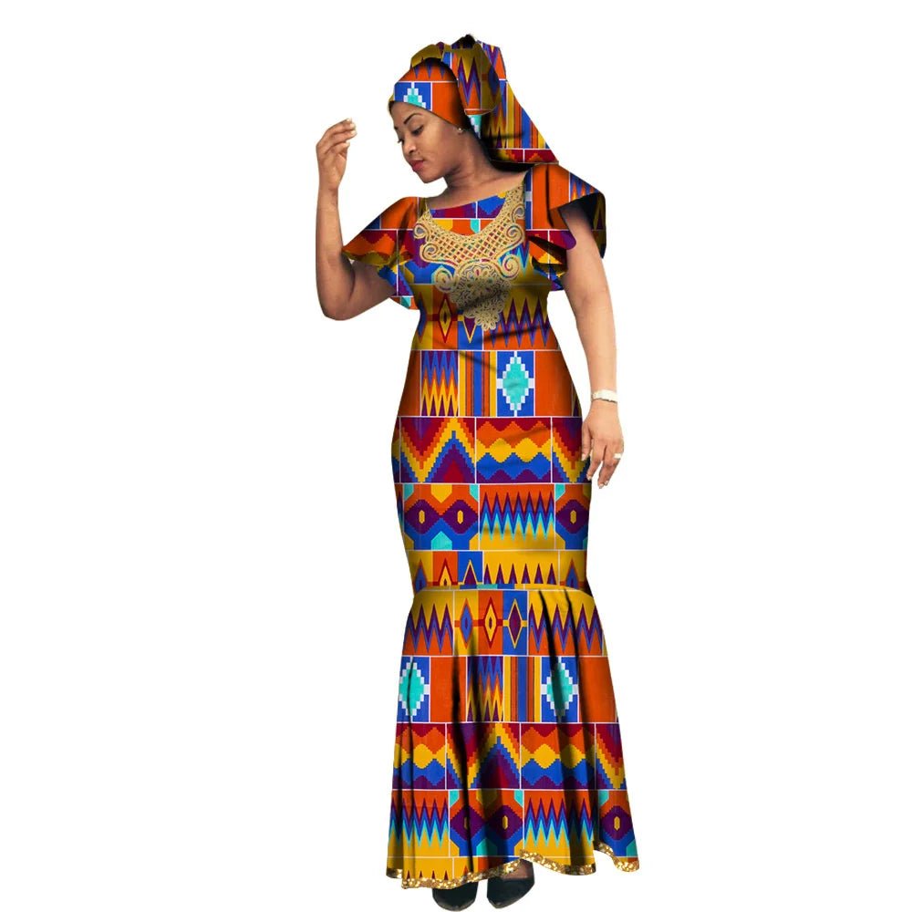 African Luxury Ankara Gown – Stylish Bodycon Maxi Dress for Party, Wedding, and Formal Events - Free Delivery Worldwide