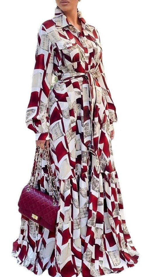 African Maxi Dress Women High Waist Full Sleeve Robes - Flexi Africa - Flexi Africa offers Free Delivery Worldwide - Vibrant African traditional clothing showcasing bold prints and intricate designs