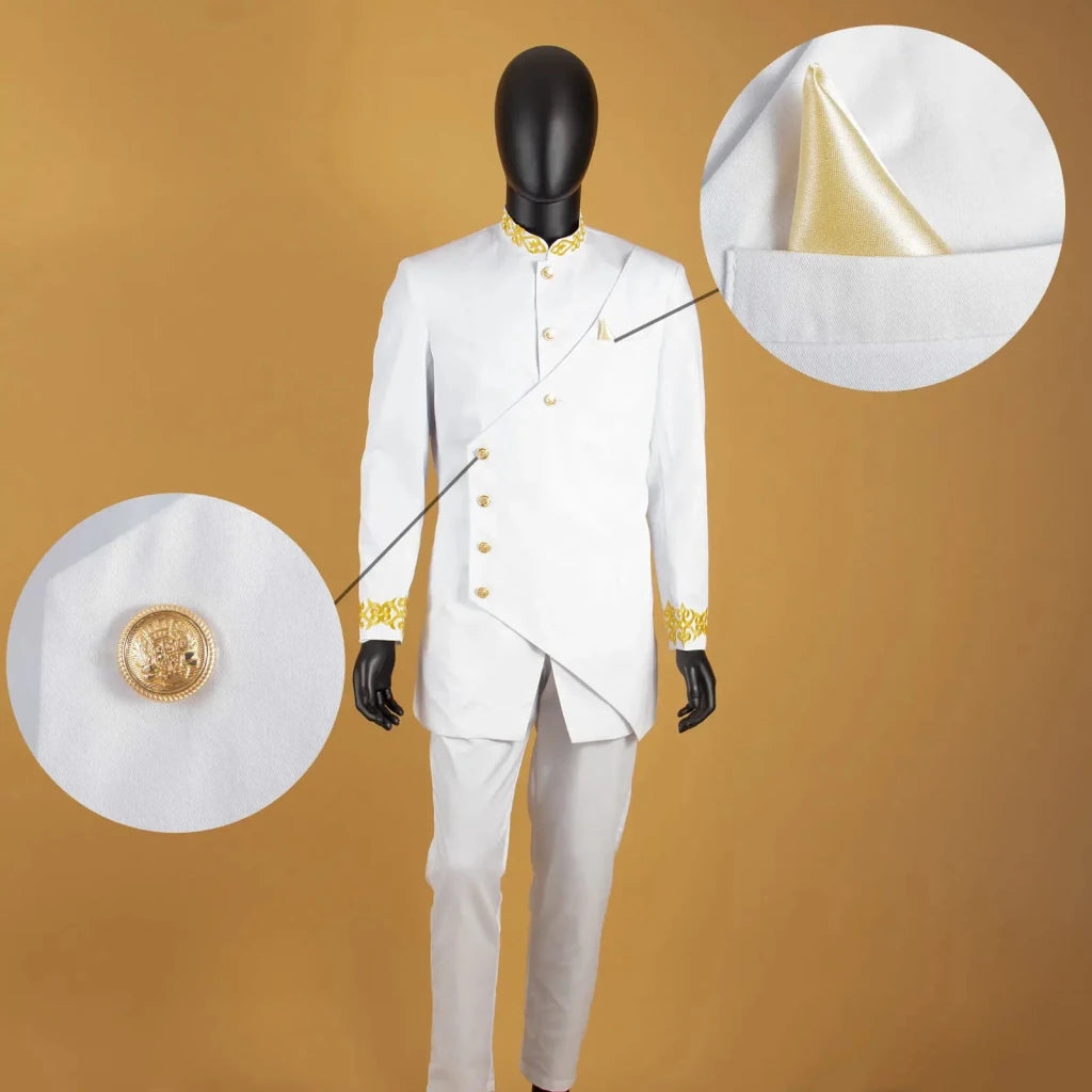 African Men’s Slim - Fit Suit Set – Double - Breasted Embroidered Blazer & Matching Trousers, Full - Sleeve Formal Business Attire - Free Delivery Worldwide only at Flexi Africa