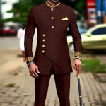 African Men’s Slim - Fit Suit Set – Double - Breasted Embroidered Blazer & Matching Trousers, Full - Sleeve Formal Business Attire - Free Delivery Worldwide only at Flexi Africa