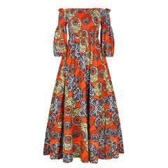 African National Print Party Dress Women Casual Sexy Slash - neck Lady Maxi Dress New Vintage Long - sleeved Loose Elegant Dresses - Free Delivery Worldwide only at Flexi Africa