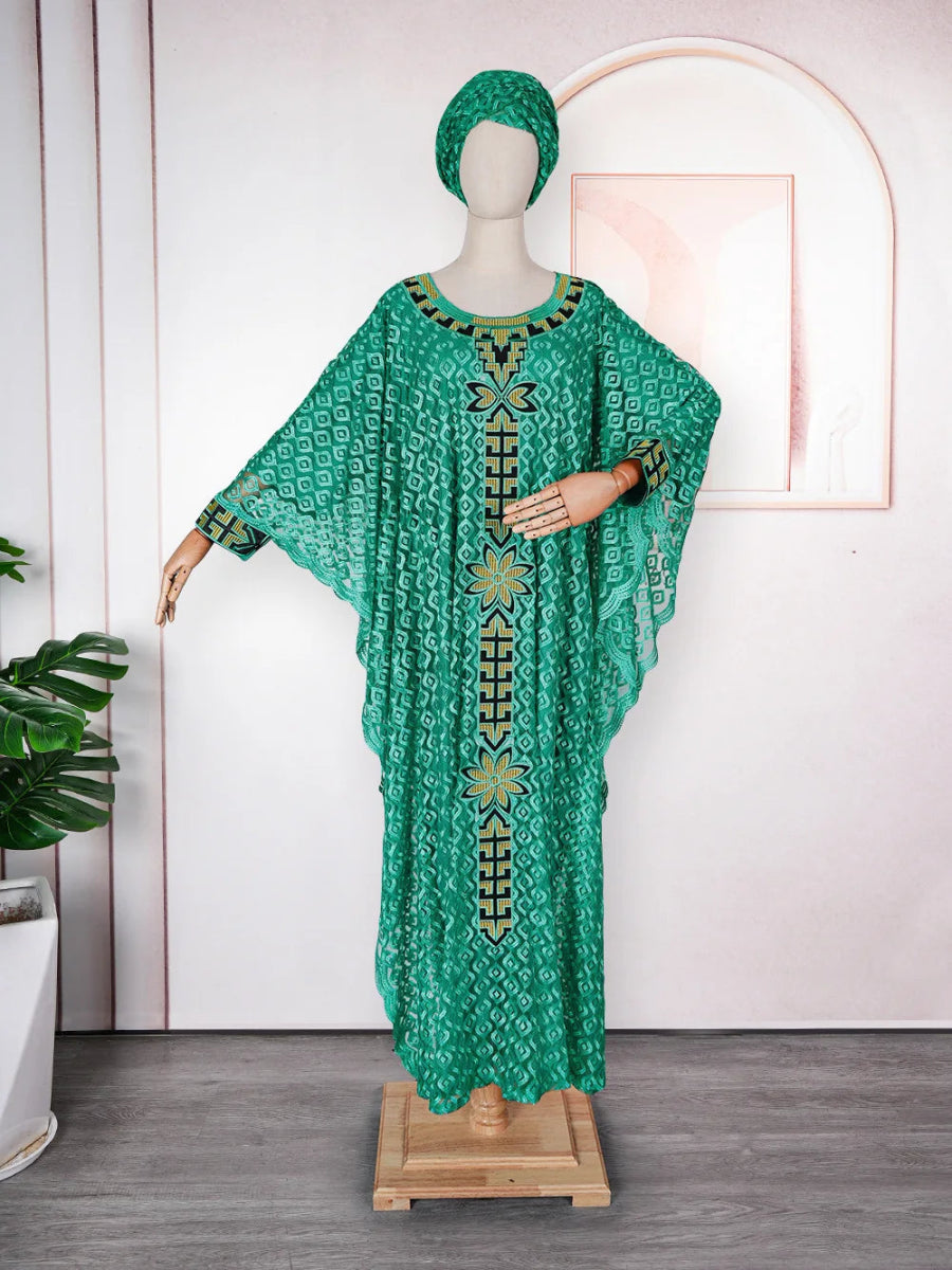 African Plus Size Embroidered Long Robe for Women – Lined with Headscarf, Modest Muslim Wear - Free Delivery Worldwide only at Flexi Africa