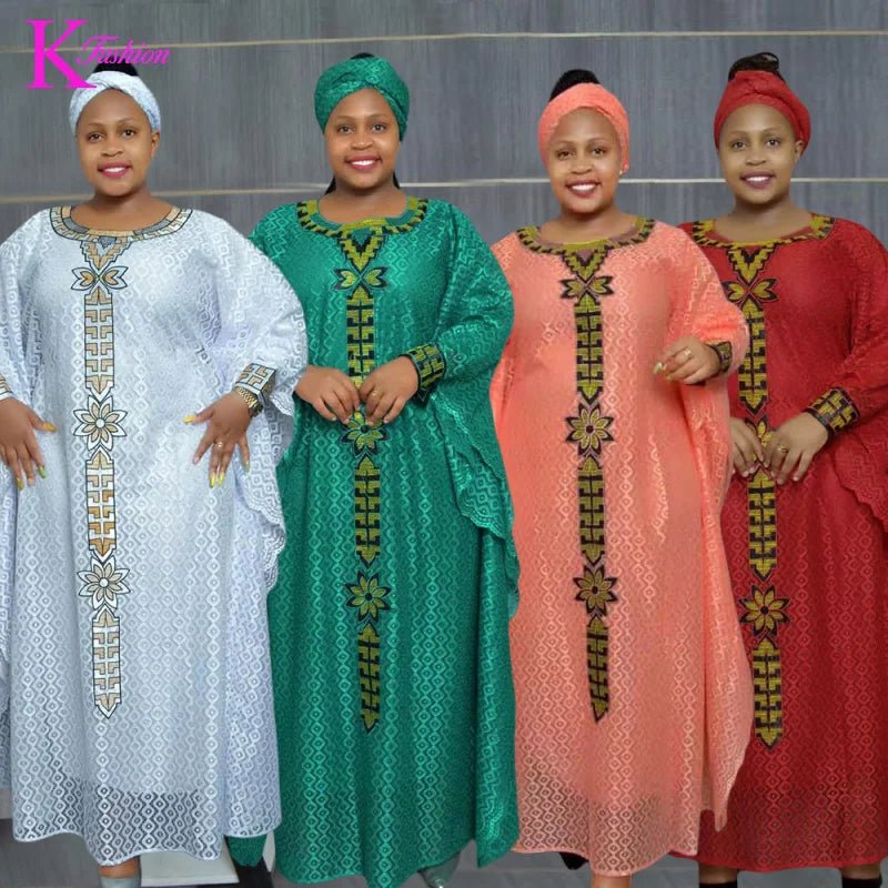 African Plus Size Embroidered Long Robe for Women – Lined with Headscarf, Modest Muslim Wear - Free Delivery Worldwide only at Flexi Africa