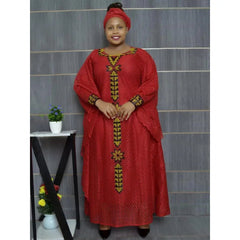 African Plus Size Embroidered Long Robe for Women – Lined with Headscarf, Modest Muslim Wear - Free Delivery Worldwide only at Flexi Africa