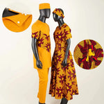 African Print Couple Matching Set – Women’s Long Dress & Men’s Dashiki Pant Outfit - Free Delivery Worldwide only at Flexi Africa
