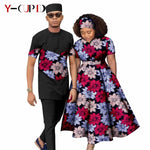 African Print Couple Matching Set – Women’s Long Dress & Men’s Dashiki Pant Outfit - Free Delivery Worldwide only at Flexi Africa
