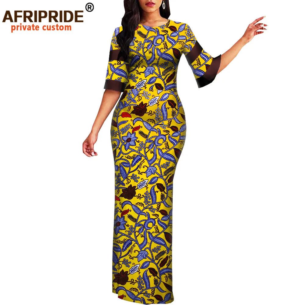 African Print Dashiki Bodycon Maxi Dress – Half Sleeve Ankara Party Wear - Free Delivery Worldwide only at Flexi Africa