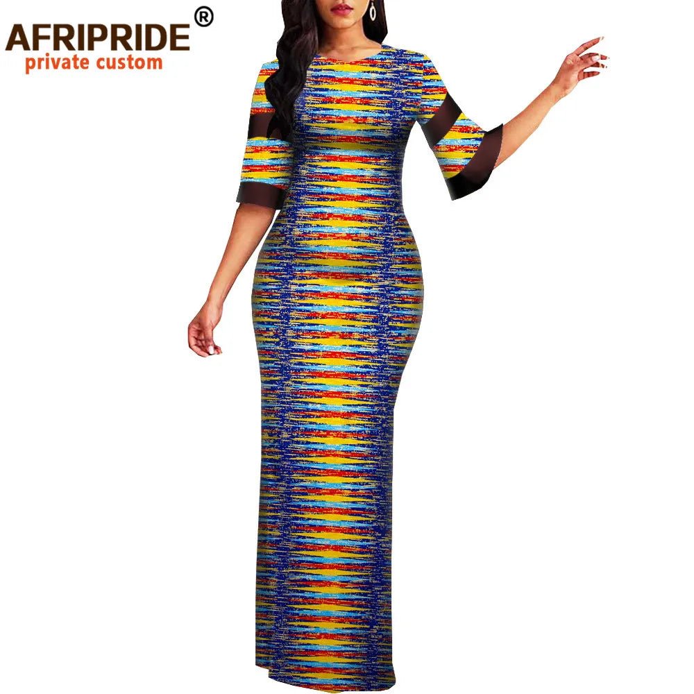 African Print Dashiki Bodycon Maxi Dress – Half Sleeve Ankara Party Wear - Free Delivery Worldwide only at Flexi Africa