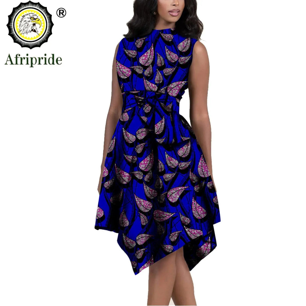 African Print Dresses for Women – Sleeveless Dashiki Ankara Knee Dress with Belt - Free Delivery Worldwide only at Flexi Africa