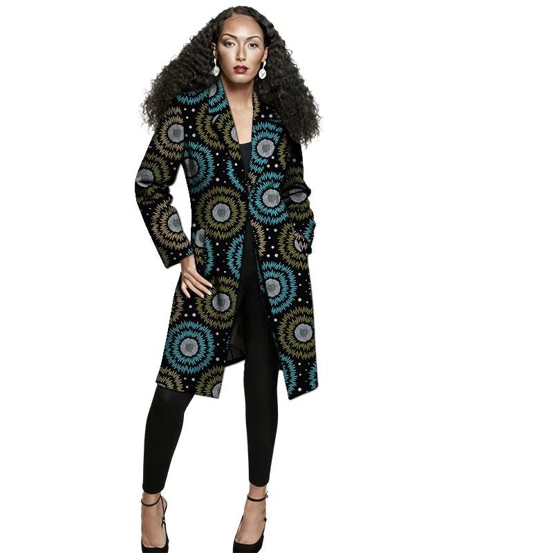 African Print Long Blazer Coat for Women – Ankara Couture Jacket - Free Delivery Worldwide only at Flexi Africa