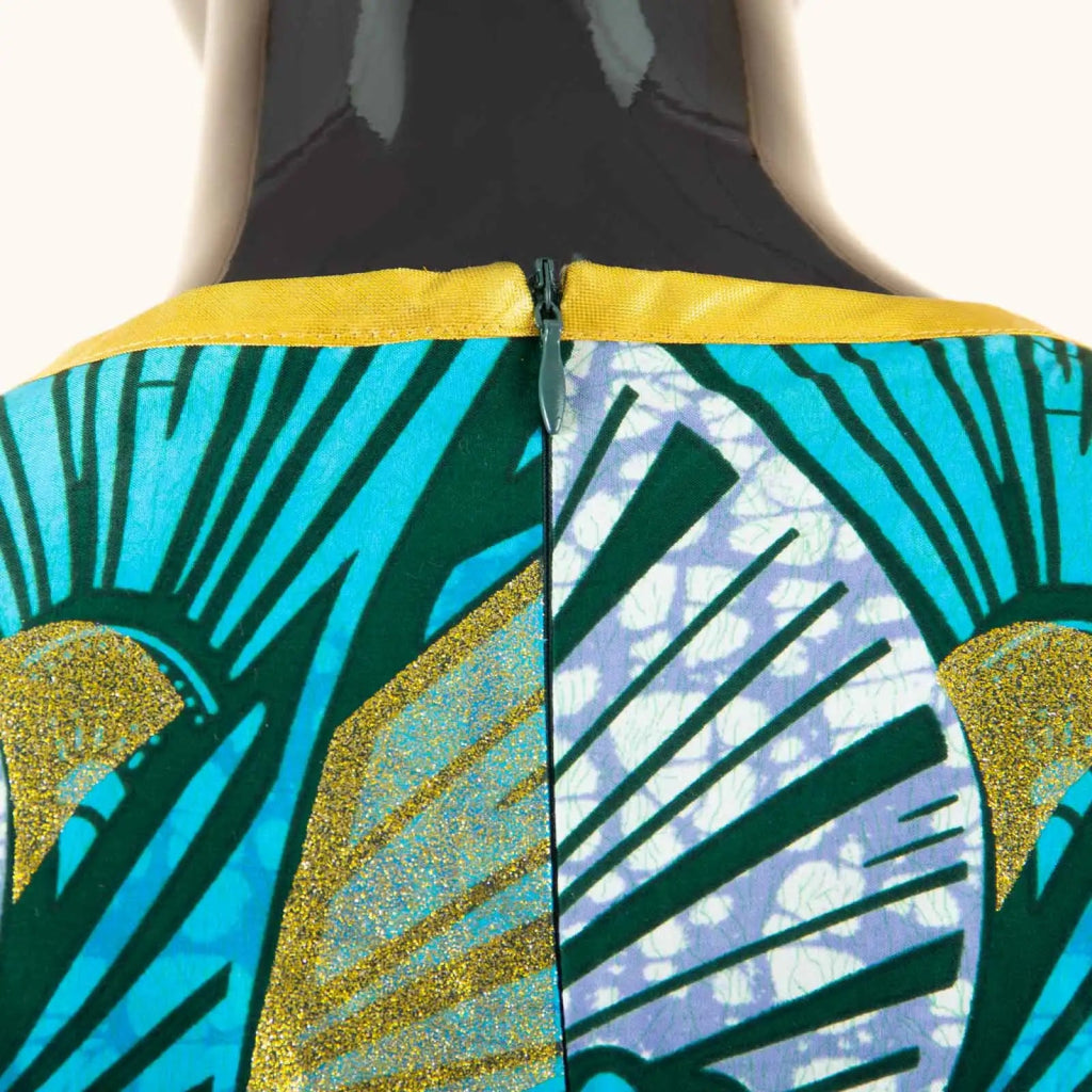 African Print Women’s Floor - Length Dress – Square Collar Long Sleeve Dashiki Gown with Belt - Free Delivery Worldwide only at Flexi Africa