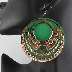 African Round Wooden Earrings with Gold Accents - Available in Mixed Colors - Flexi Africa - Free Delivery Worldwide only at www.flexiafrica.com