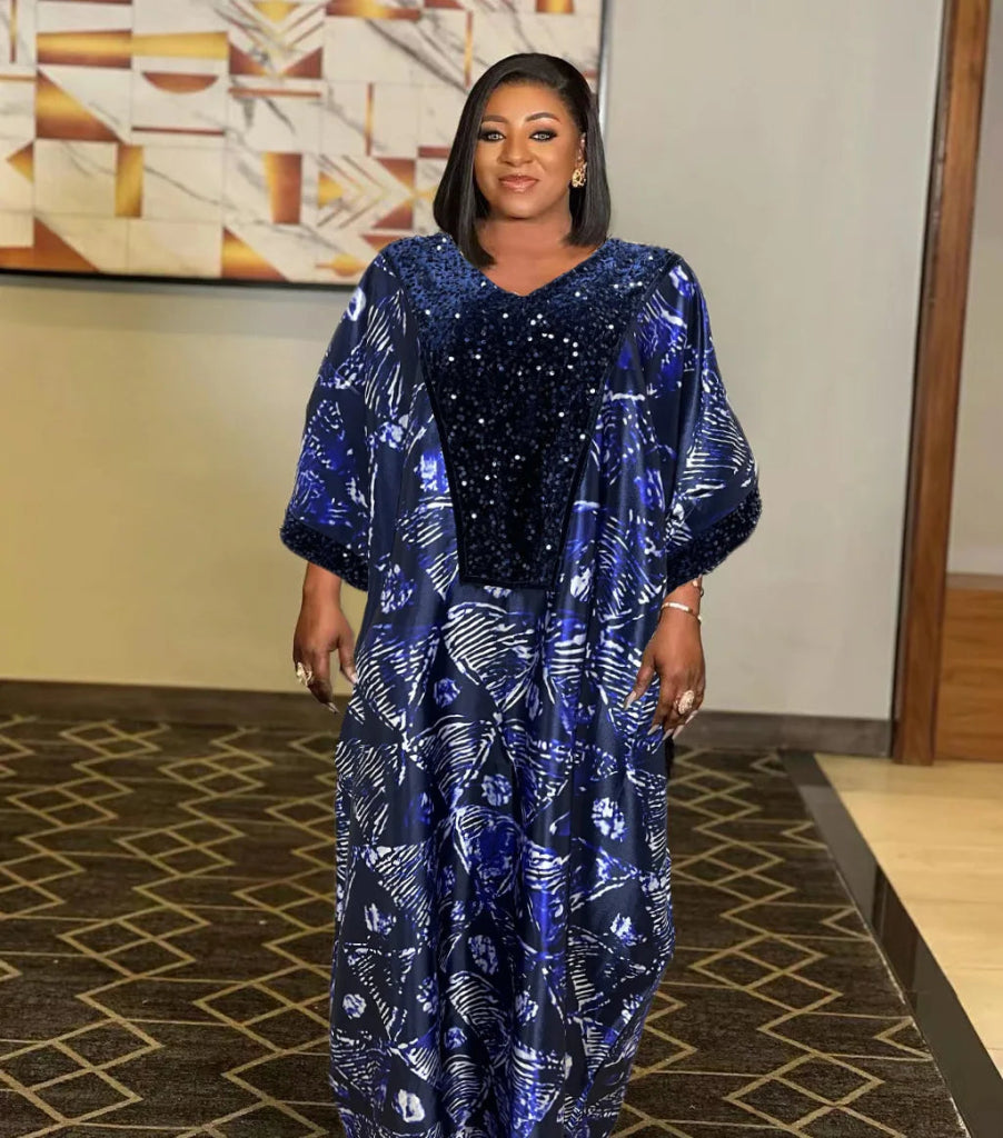 African Sequin Ankara Dress for Women – Traditional Chic Evening Gown - Free Delivery Worldwide only at Flexi Africa