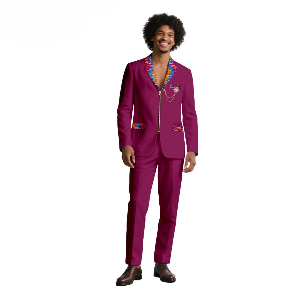 African Suits for Men Traditional Wedding Designed Slim Fit Jacket Pants Set with Breastbin High Quality Suit Mens Clothes - Free Delivery Worldwide only at Flexi Africa