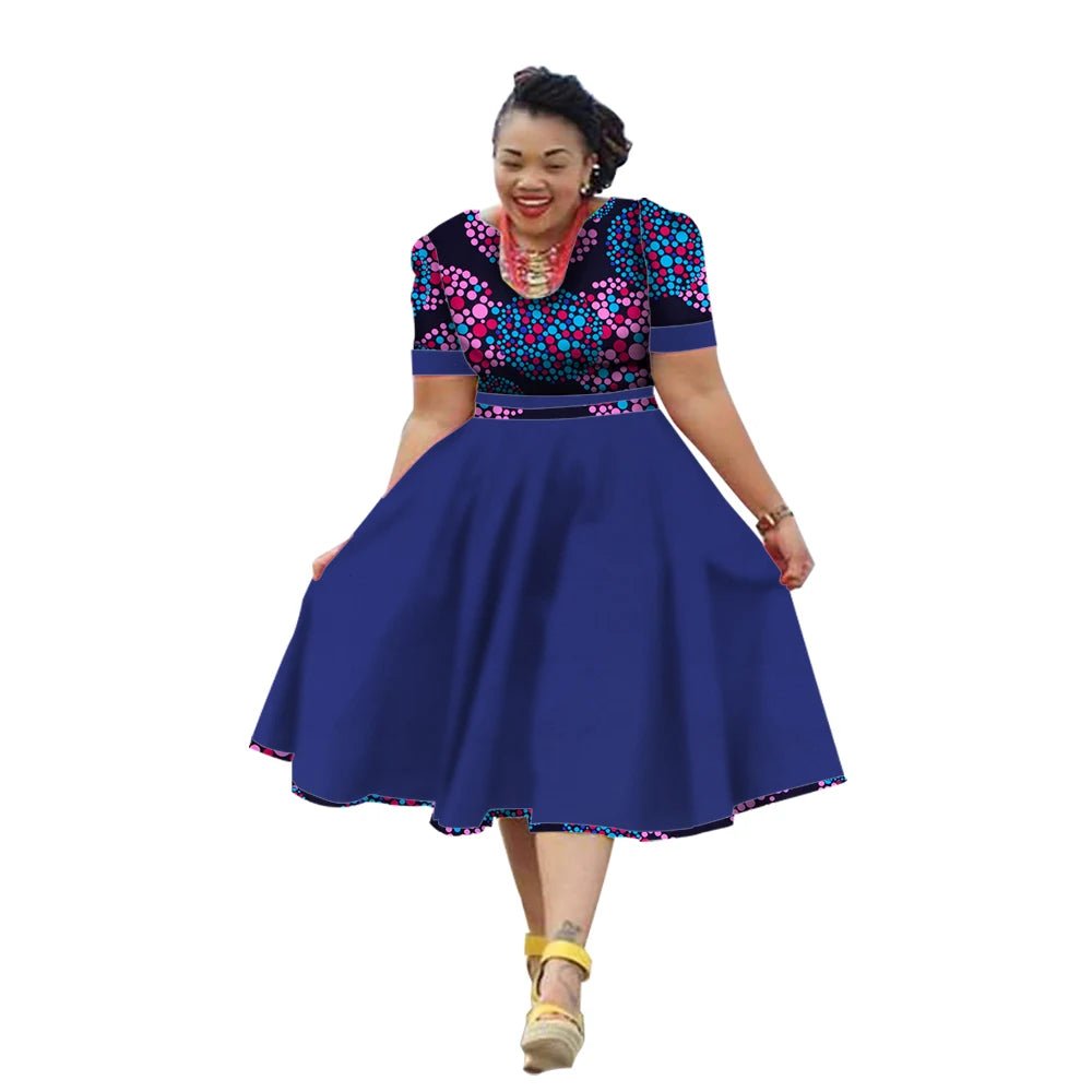 African Traditional Bazin Riche Dress for Women – Cotton Print Knee - Length Summer Wear - Free Delivery Worldwide only at Flexi Africa