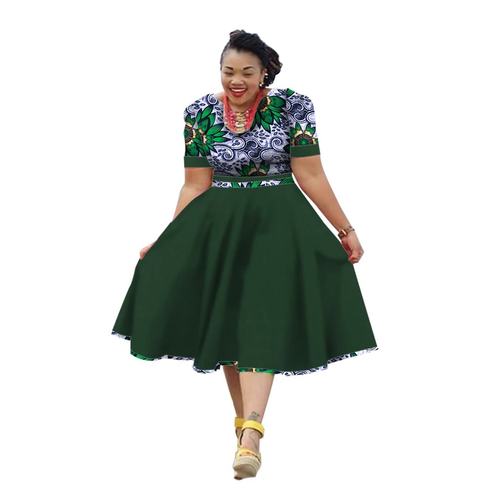 African Traditional Bazin Riche Dress for Women – Cotton Print Knee - Length Summer Wear - Free Delivery Worldwide only at Flexi Africa