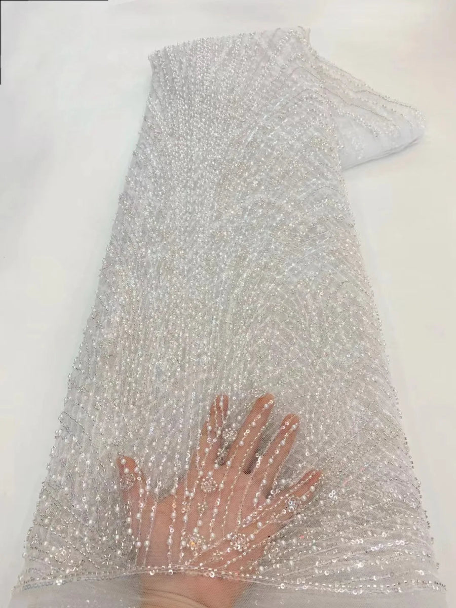 African Various Lace Fabric – Premium Handmade Beaded Embroidery for Elegant Dresses - Free Delivery Worldwide only at Flexi Africa