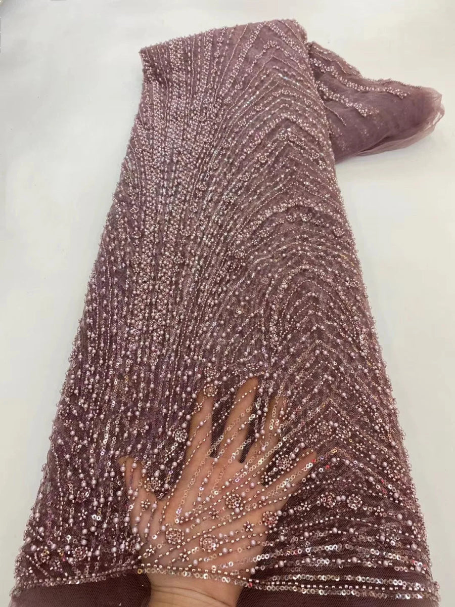 African Various Lace Fabric – Premium Handmade Beaded Embroidery for Elegant Dresses - Free Delivery only at Flexi Africa