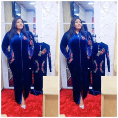 African Velvet Maxi Dress: Letter Robe Style with Sequins, O-Neck and Short Sleeves - Flexi Africa - Flexi Africa offers Free Delivery Worldwide - Vibrant African traditional clothing showcasing bold prints and intricate designs