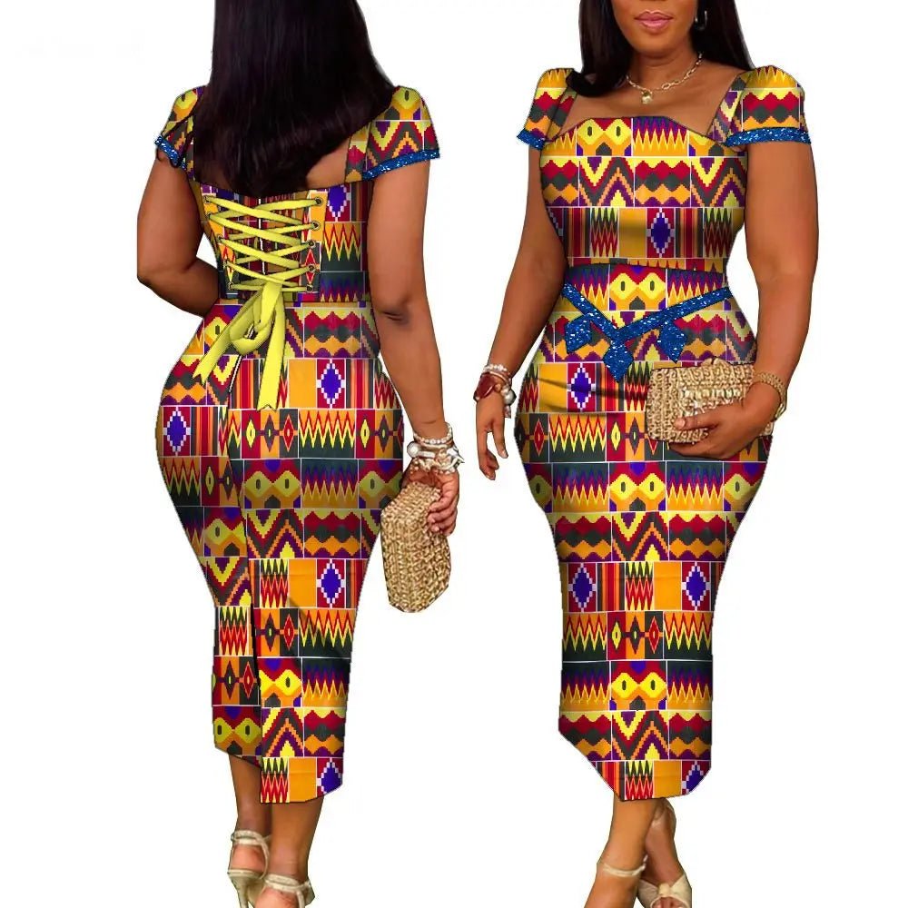 African Wax Print Summer Gown for Women – Elegant Ankara Bandage Dress - Free Delivery Worldwide only at Flexi Africa