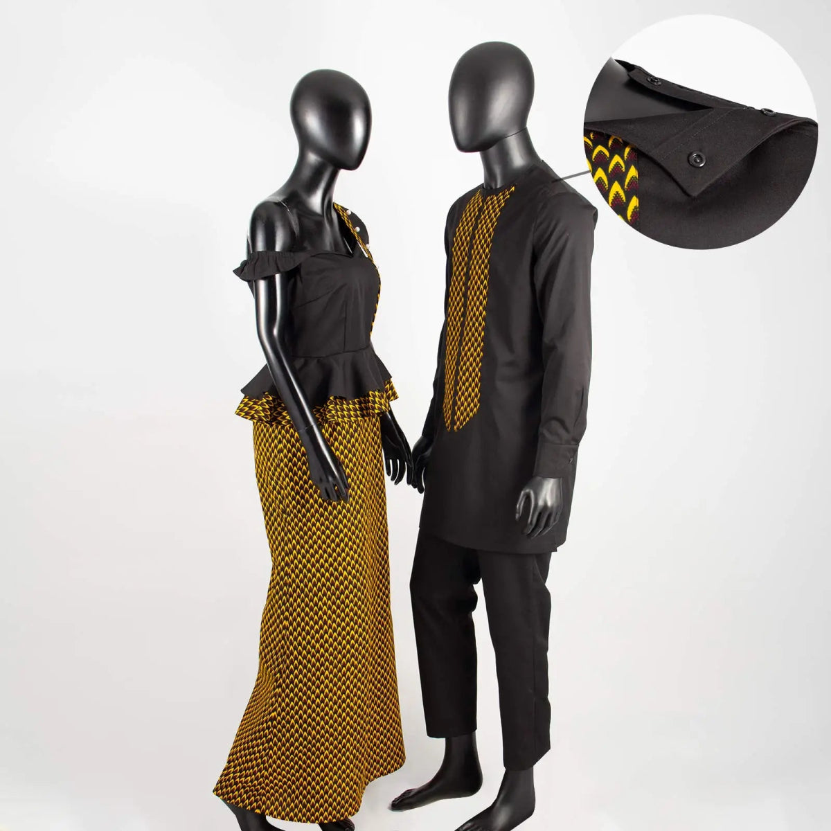 African Wedding Couple Set – Women’s Dashiki Print Dress & Men’s Kaftan Top and Pant Outfit - Free Delivery Worldwide only at Flexi Africa