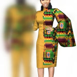 African Wedding Matching Outfit – Slim Women’s Dress and Men’s Patchwork Shirt with Pants - Free Delivery Worldwide only at Flexi Africa