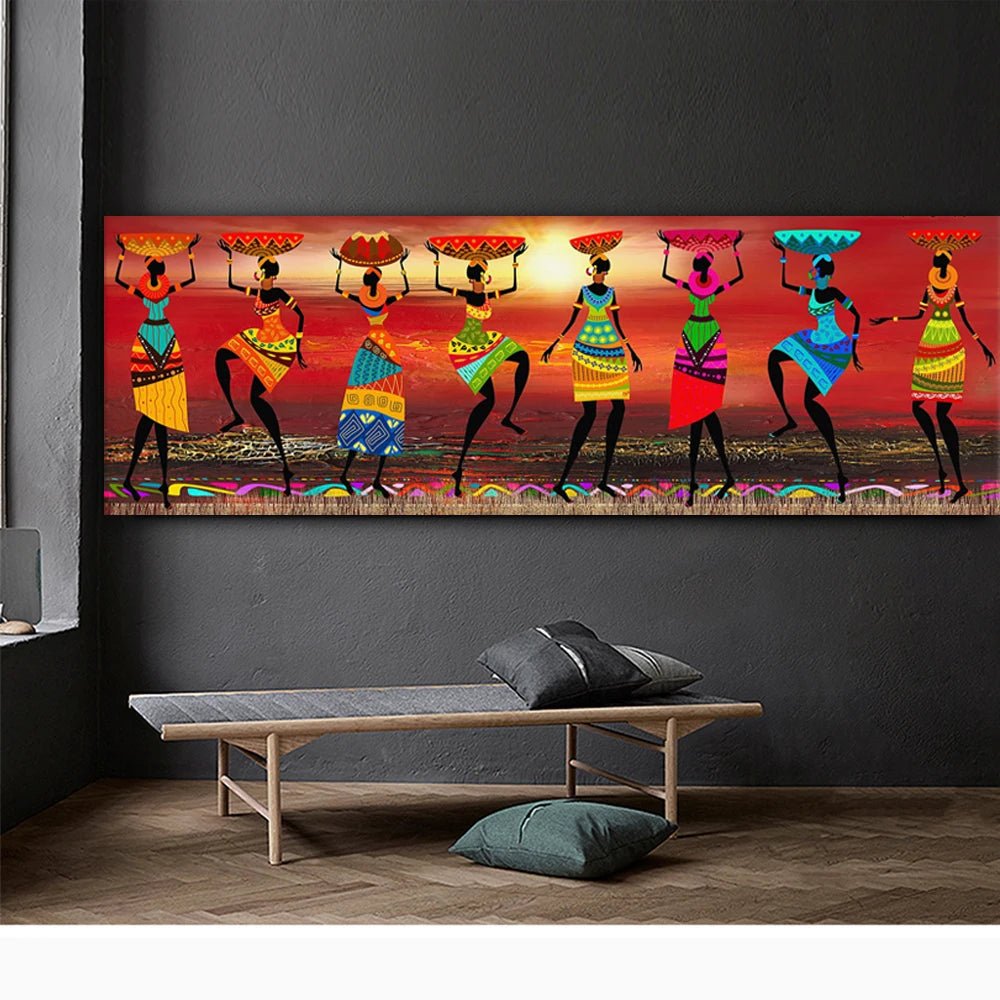 African Women Dancing: Tribal Art Oil Painting Canvas Print for Stylish Living Room Decor - Flexi Africa - Free Delivery Worldwide only at www.flexiafrica.com