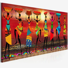 African Women Dancing: Tribal Art Oil Painting Canvas Print for Stylish Living Room Decor - Flexi Africa - Free Delivery Worldwide only at www.flexiafrica.com