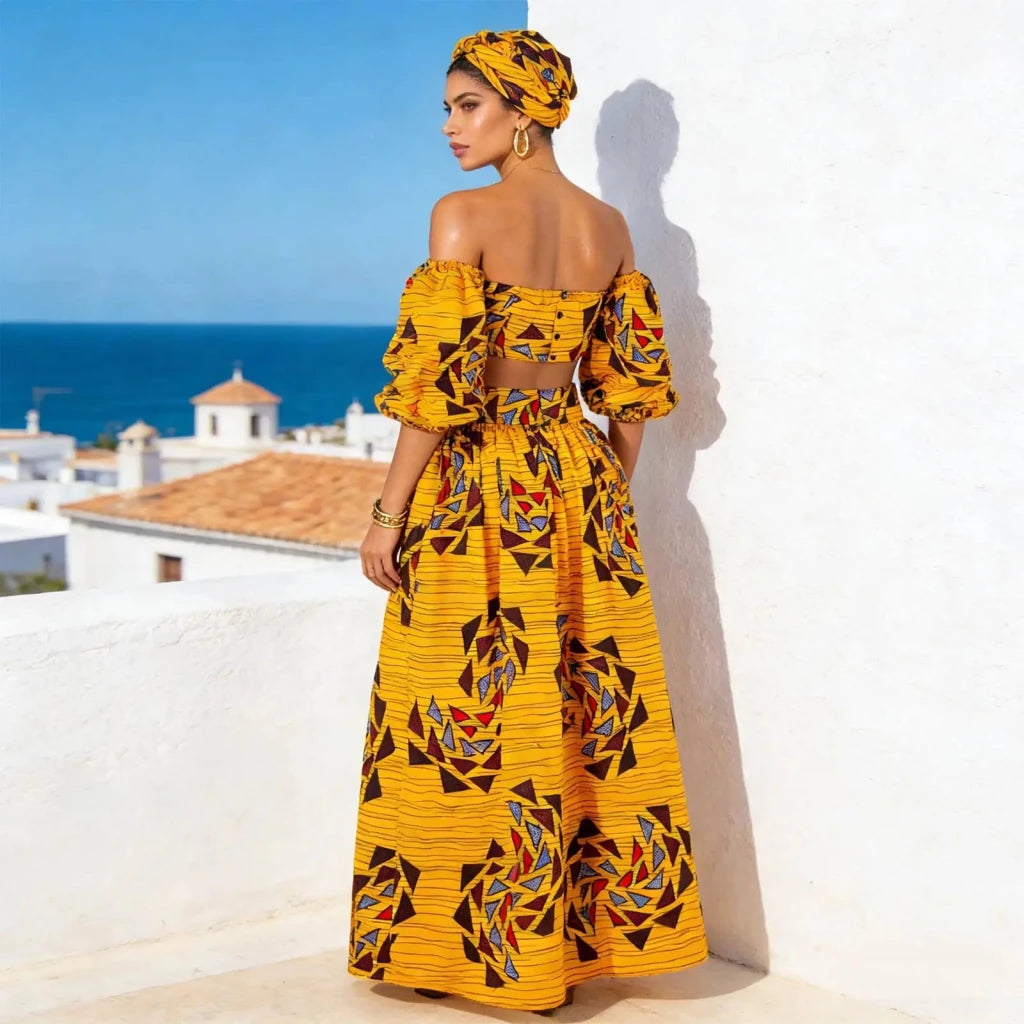 Make a bold and confident statement with this African Print 2-Piece Women’s Outfit, designed to celebrate vibrant culture